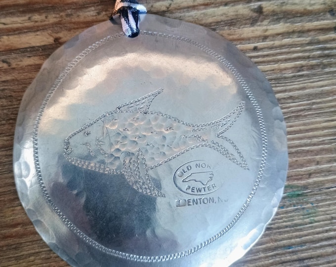 Hand Engraved "English delft fish" pewter ornament- made in Edenton North Carolina