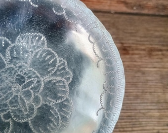 Hand Chased- Famillie Rose floral pewter dish! Made in Edenton North Carolina