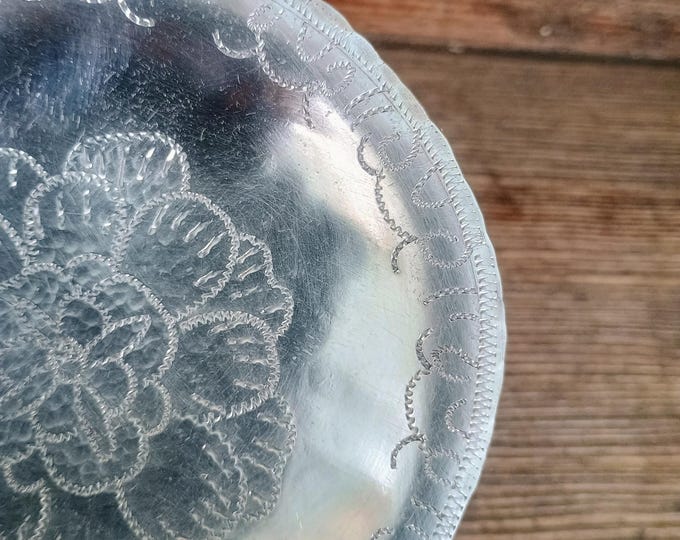 Hand Chased- Famillie Rose floral pewter dish! Made in Edenton North Carolina