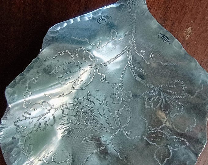 Sculpted! 18th Century English "Pickle" leaf dish in Handwrought Pewter- Edenton North Carolina crafted- Old North Pewter