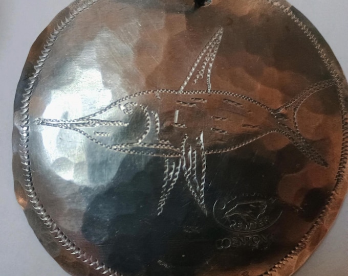 Hand Engraved "English delft fish" pewter ornament- made in Edenton North Carolina