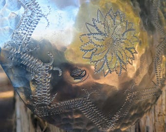 Hand Wrought Pewter Ornament, Famille Rose Floral Design