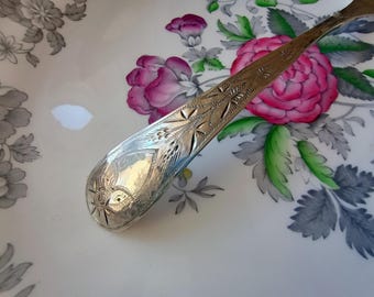 Hand Wrought Coin Silver Serving Spoon, Engraved Harvest Wheat, Edenton NC