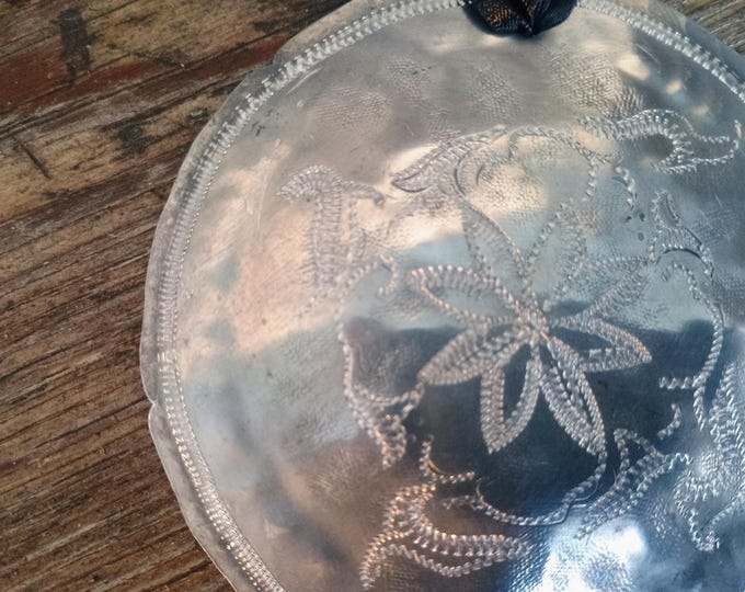 Hand Wrought and Engraved Pewter "Famille Rose" ornament! Handmade in Edenton North Carolina