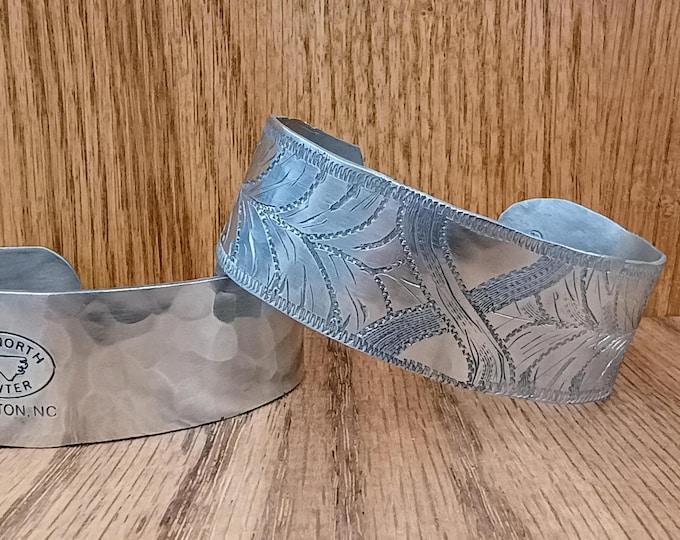 Handwrought, Hand Engraved Pewter Cuff Bracelet! Made in Edenton North Carolina