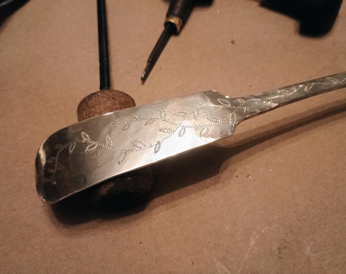 Large Handwrought Edenton North Carolina Silver Punch ladle! Hand Engraved Solid Silver!