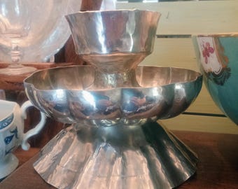 Handwrought North Carolina Made Pewter Tiered Centerpiece (Sweetmeat) tier stand! By Old North Pewter Edenton NC