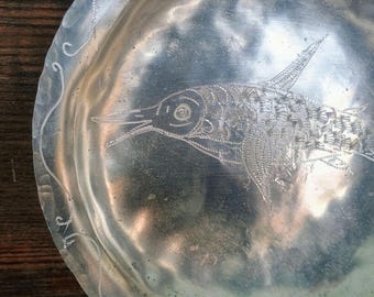 English Bristol Delft Inspired "Marlin" fish bowl by Old North Pewter of Edenton, NC