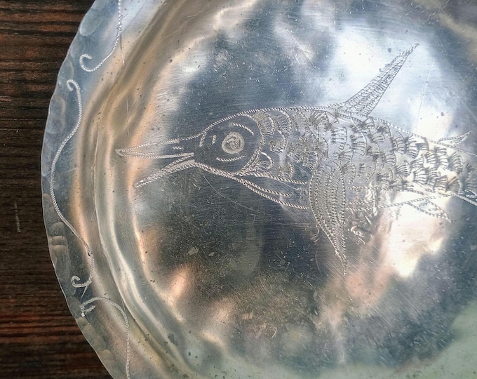 English Bristol Delft Inspired "Marlin" fish bowl by Old North Pewter of Edenton, NC