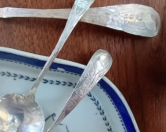 Hand Forged Solid Coin Silver “flowers” engraved Teaspoon / Serving spoon! Edenton North Carolina made!