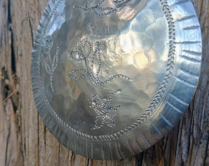 Handwrought Hand Engraved English "Basket of Flowers" pewter Ornament by Old North Pewter