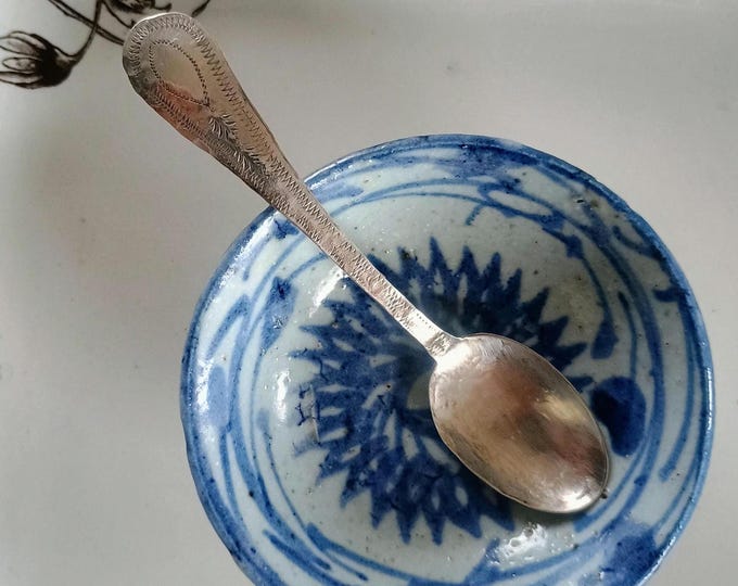 Hand Forged Sterling Silver Demitasse Spoon: Georgian Engraved, North Carolina Made