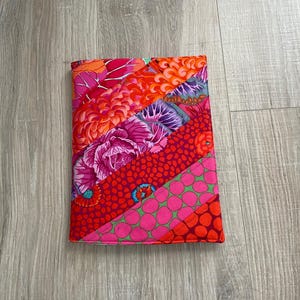 Composition Notebook Cover,  Handmade Fabric Journal, Pink Red Kaffee Florals