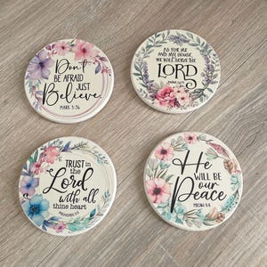 Bible Verse Coasters Set of 4 - Christian Wood Drink Coaster