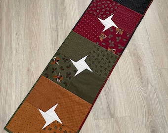 Country Quilted Table Runner – Sparkle Star Patchwork, Farmhouse Fall Decor (12 x 48)