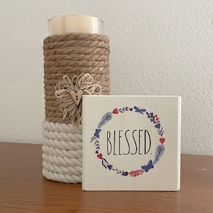 Patriotic Wood Block Sign, Tier Tray Shelf Sitter, Blessed Wreath Decor