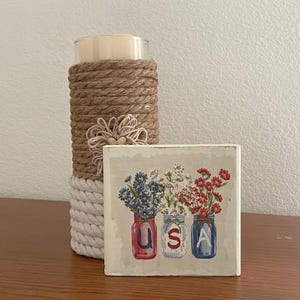 Patriotic Wood Block Sign, Tier Tray Shelf Sitter USA Home Decor