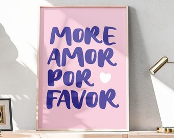 Meer Amor Por Favor Print, Roze Spaanse Liefde Teken, Moderne Slaapkamer Poster, Kleurrijk Trendy Teken, Preppy Appartement Decor, INSTANT DOWNLOAD