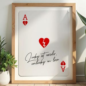 Impressão de Ás de Copas, Sorte nas Cartas, Azar no Amor, Pôster de Carta de Baralho, Placa Estética, Carta Ás Vermelha Moderna, Decoração Moderna (DOWNLOAD INSTANTÂNEO)