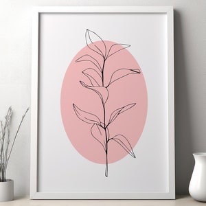 Botanical  Boho Print, Bohemian Printable Wall Print, Abstract Leaf Pink Poster, Leaves Minimal Line Art, Home Decor, INSTANT DOWNLOAD
