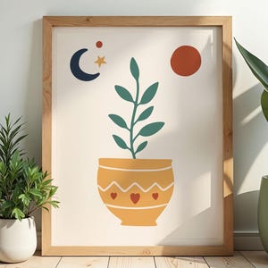 Boho Modern Plant Print, Botanical Poster, Cute Boho Decor, Kitchen Wall Decor, Boho Digital Print, House Plant Printable, INSTANT DOWNLOAD