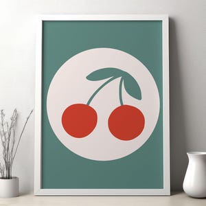 Cherry Print, Dopamine Kitchen Decor, Fruit Wall Art, Cherry Illustration Printable Art, Cute Modern Boho Digital Print, INSTANT DOWNLOAD