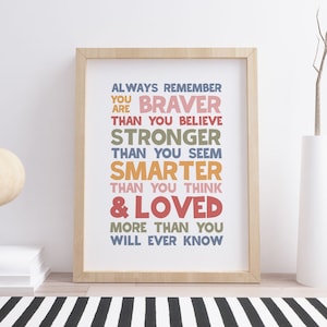 Immer daran erinnern, dass Sie mutiger sind Druck, Inspirierend Kinderzimmer Poster, Positives Zitat druckbare Wandkunst, Kinderzimmer Zeichen, SOFORTIGER DOWNLOAD