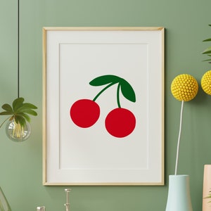Cherry Print, Cherries Poster, Trendy Printable Wall Art, Aesthetic Sign, Preppy Dorm Decor, Kitchen Print, Fruit Decor, INSTANT DOWNLOAD