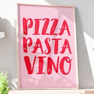 Pizza Pasta Vino Wydrukowana Sztuka Ścienna, Plakat Do Kuchni, Wystrój Jadalni, Inspirujący Wydruk Typograficzny, Plakat Miłośnika Jedzenia, NATYCHMIASTOWE POBIERANIE