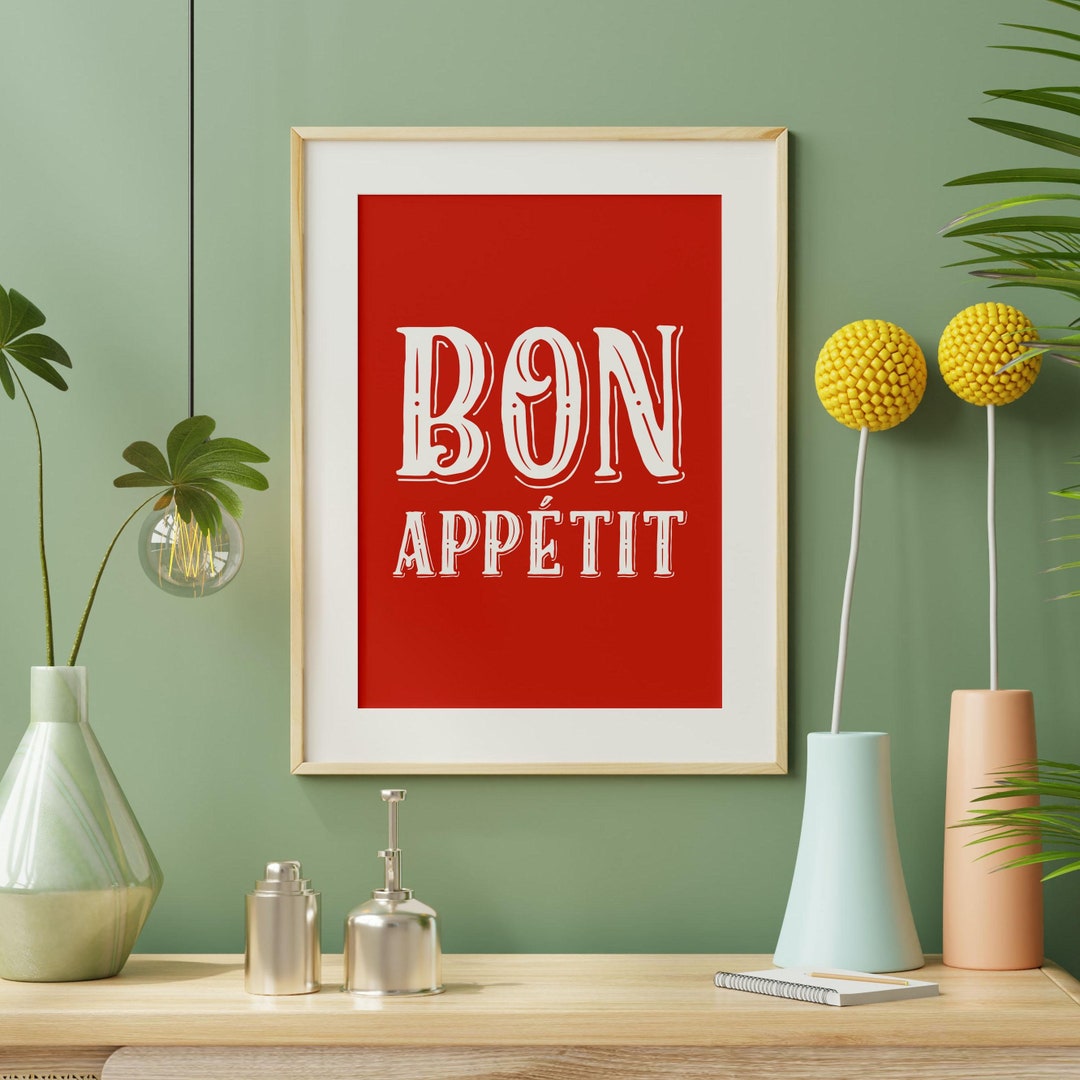 set of 2 bon appetit prints, retro cooking prints,... Bon Appetit Print, Retro Kitchen Poster, Red Restaurant Printable Wall ...
