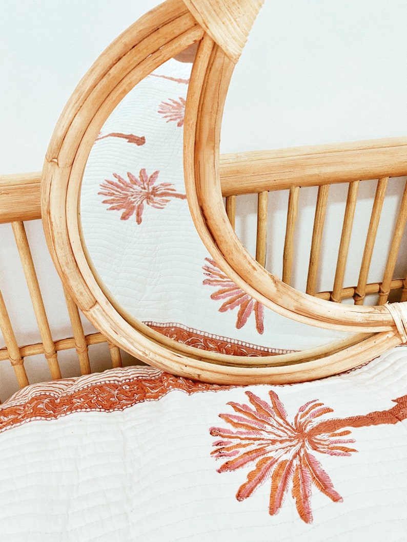 Handmade Artisan Rattan Moon Decor Hanging Mirror Etsy