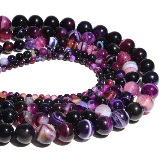 6,8,10,12mm Smooth Round Plum Stripe Agate Natural Stone for Jewelry Making 15" 