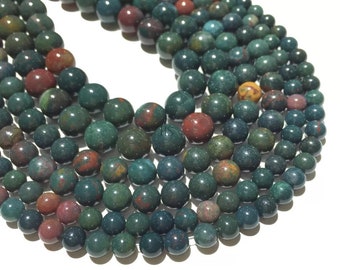 4,6,8,10,12mm Round Ball Natural Bloodstone Heliotrope Stone Spacer Beads 15"DIY 