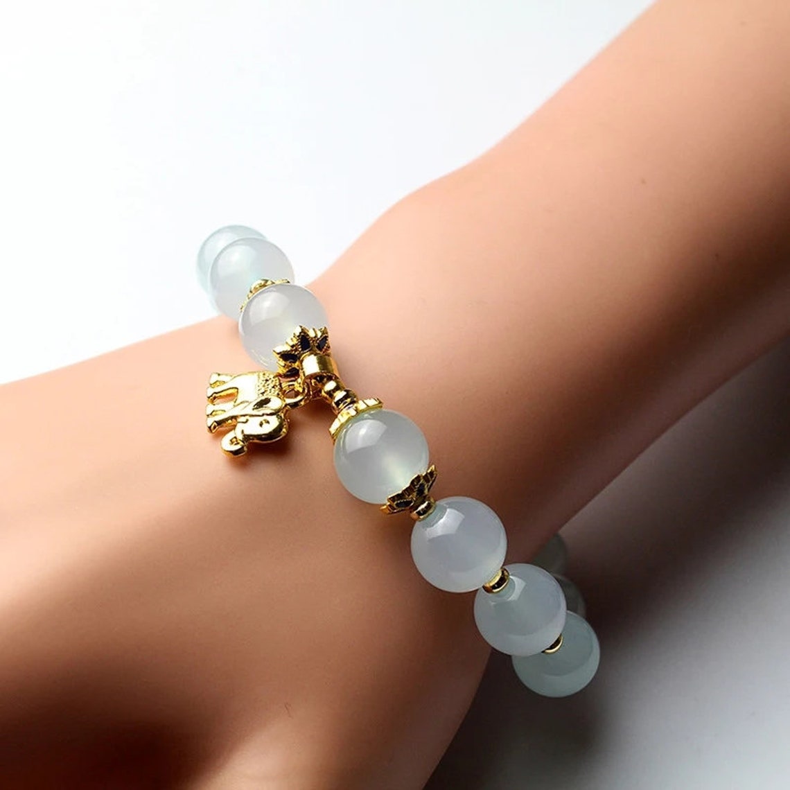 Natural Blue Crystal Bracelet Gemstone Bracelet 12mm Beads Etsy