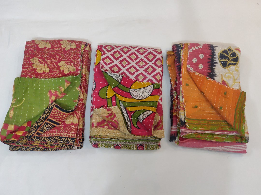 Edredón Kantha Indio Hecho A Mano, Manta Kantha, Tiro, Kantha, Ropa De