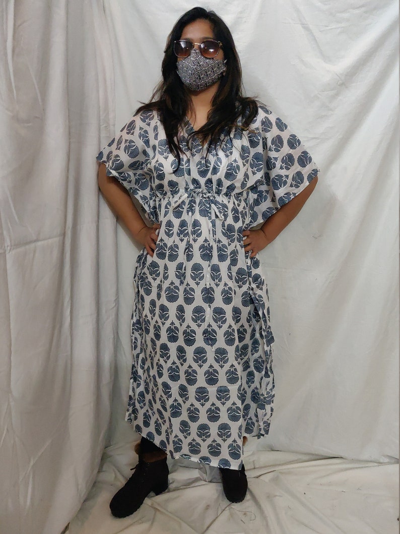 Blue Floral KaftanCaftan Dress Delivery Dress Maxi Dress Resort Coverup Summer Dress Gift for Her Night Wear Wedding plus dress