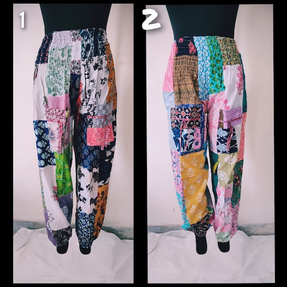 Set Of 2 Patchwork Harem Pants, Multicolor Assort… - image 1