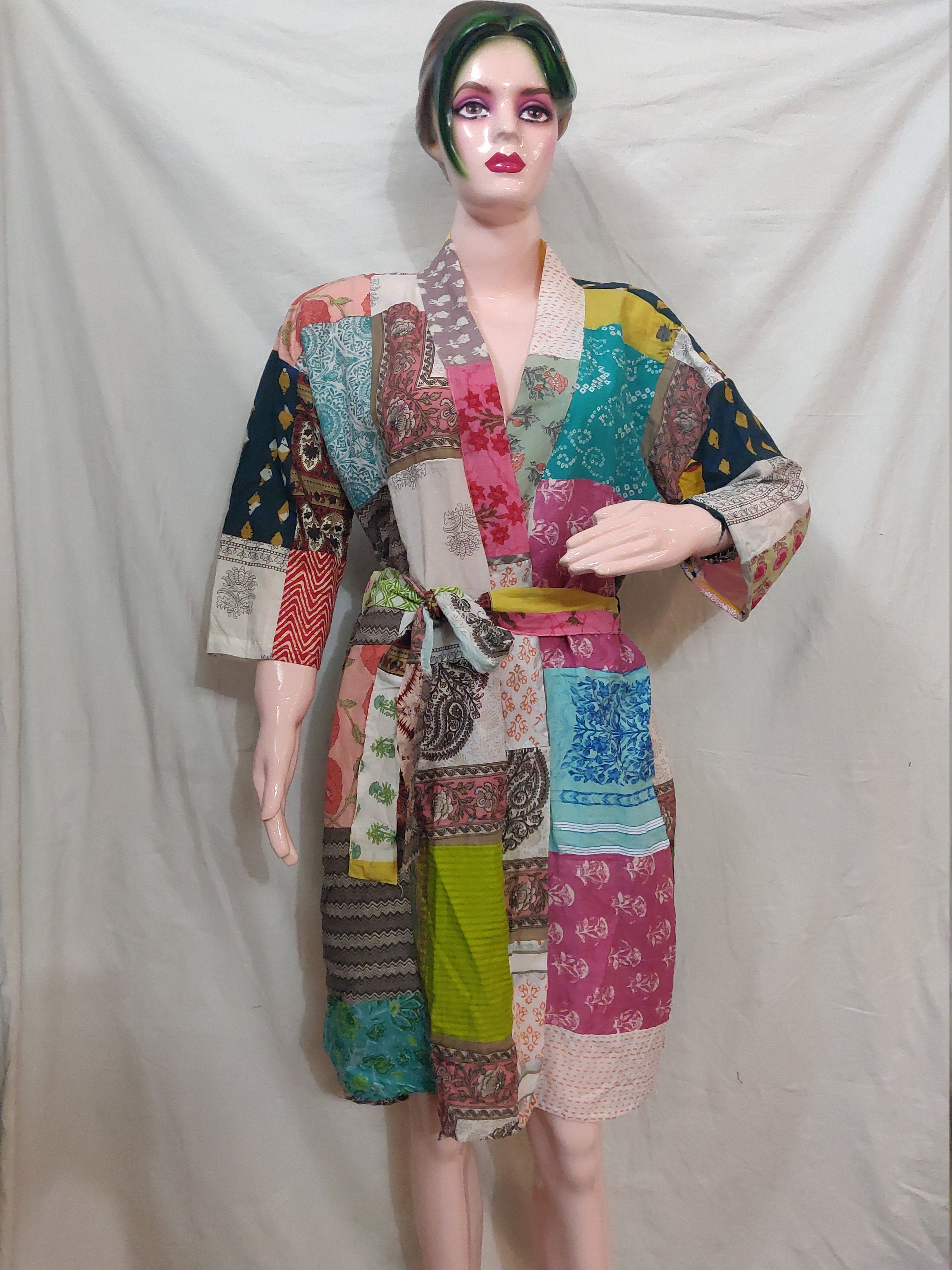 Set of 2 Upcycled Vintage Recycle Kimono Patch Cotton Long Etsy