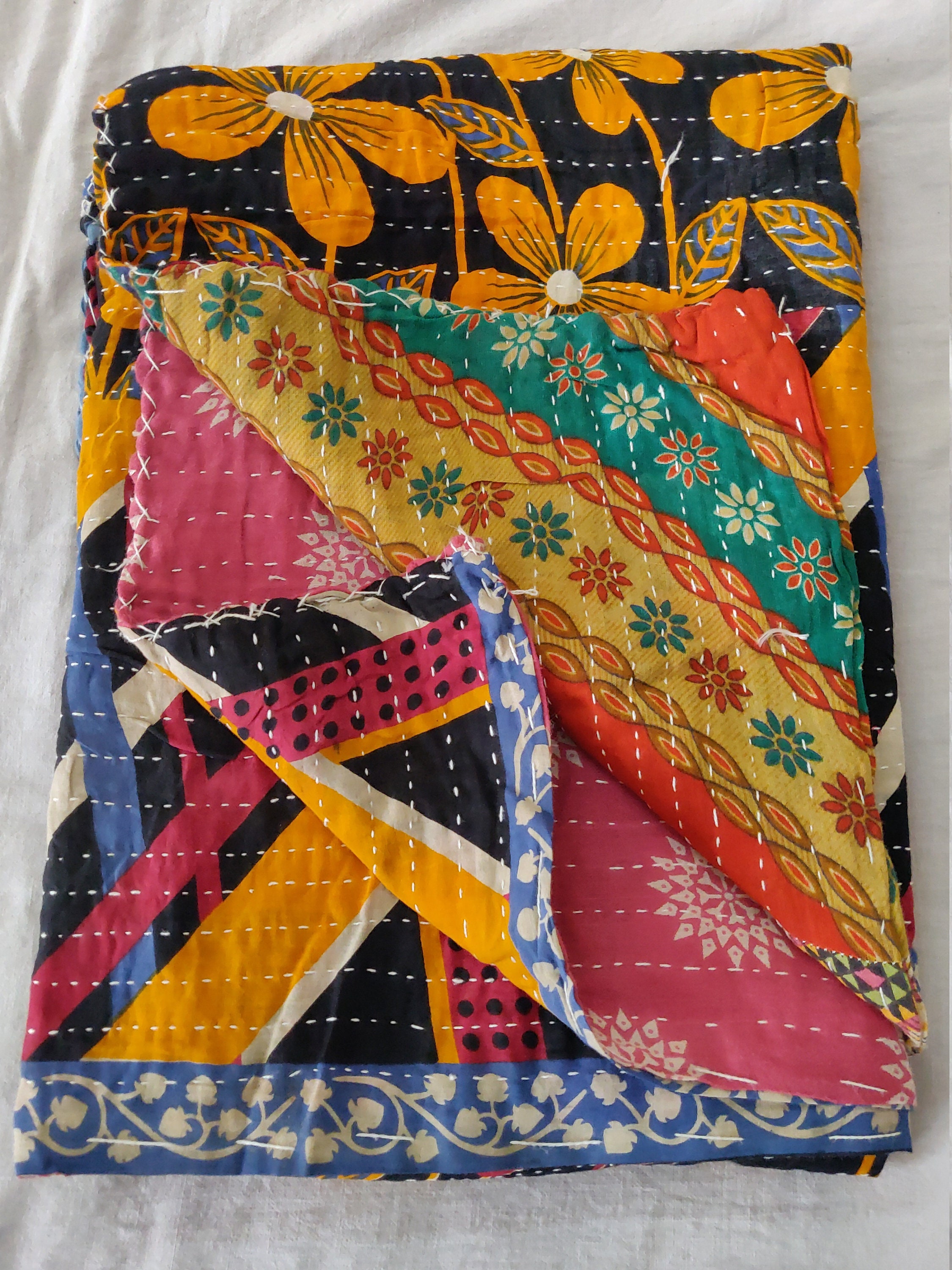 Kantha Quilt Bed Spread Gudri Bedding Throw Kantha Blanket Rug Etsy