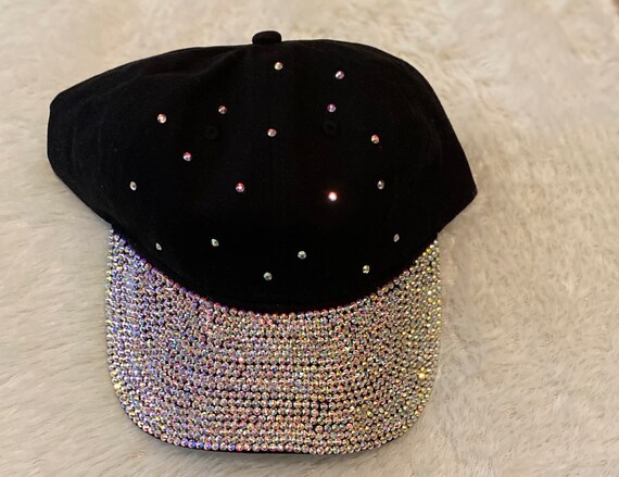Black Rhinestone Baseball Cap: Hand-placed Crystal Bling Hat  display picture 1