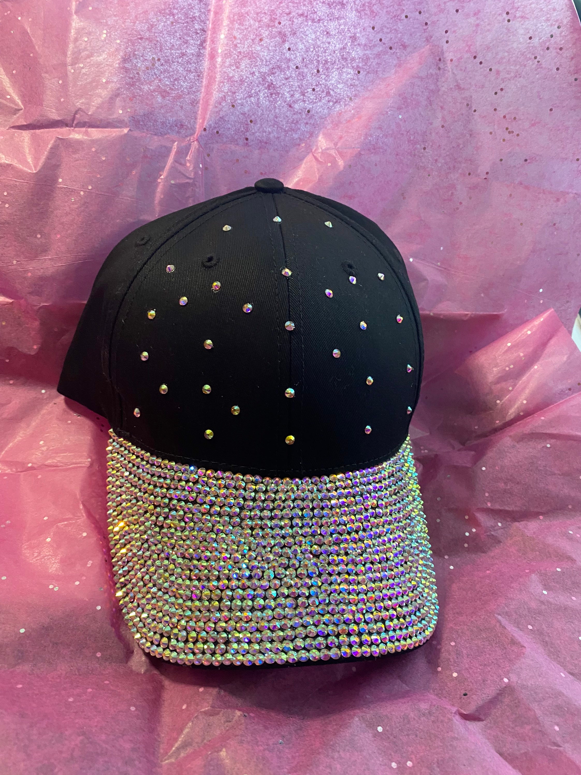 Black Rhinestone Baseball Cap: Hand-placed Crystal Bling Hat  display picture 2