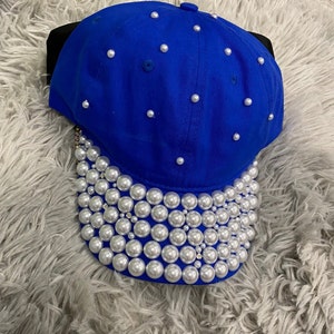 Royal Blue Pearl Baseball Cap: Bedazzled Woman's Hat