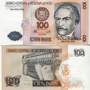 Peru Banknote 100 Intis 1987 P133 B471 Geldschein Papiergeld aus Südamerika UNC.