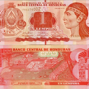 Honduras Banknote 1 Lempira Geldschein aus Honduras Papiergeld aus Südamerika Bankfrisch UNC.