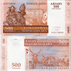 Madagaskar Banknote 500 Ariary Pick 88b Geldschein aus Madagaskar Papiergeld aus Afrika Bankfrisch UNC.