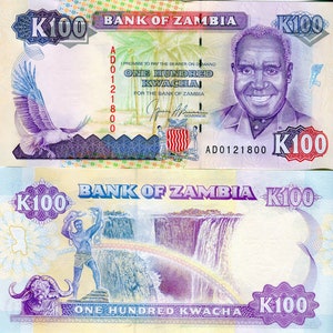 Zambia / Sambia Banknote 100 Kwacha 1991 P34 B135 Geldschein Papiergeld aus Afrika Bankfrisch UNC.