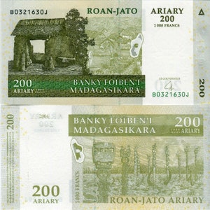 Madagaskar Banknote 200 Ariary Geldschein aus Madagaskar Papiergeld aus Afrika Bankfrisch UNC.