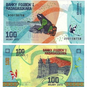 Madagaskar Banknote 100 Ariary Geldschein aus Madagaskar Papiergeld aus Afrika Bankfrisch UNC.