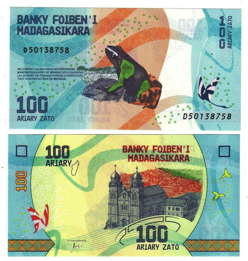 Madagascar Banknote 100 Ariary Banknote from Madagascar Paper Money from Africa Bankfresh UNC.