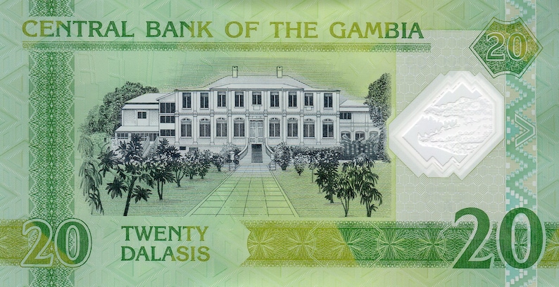 Gambia Banknote 20 Dalasis Collectible Polymer Memorial Banknote from Africa Bankfresh UNC.
